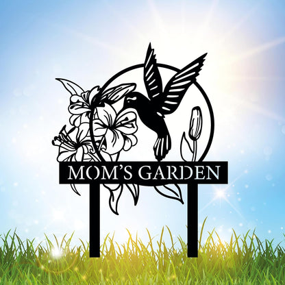 Custom Hummingbird Metal Garden Sign with Stakes, Bird Garden Decorations, Flower Design