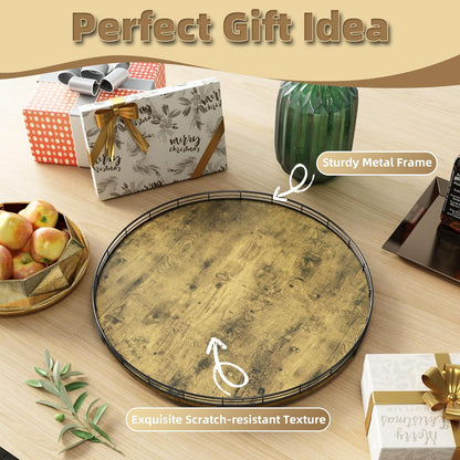 Lazy Susan Turntable Organizer for Table Top, 21’’ Round Wooden Lazy Susan for Cabinet Kitchen