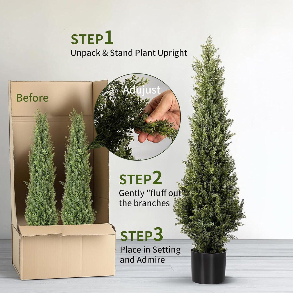 4 FT Artificial Cedar Topiary Trees 2 Set, Realistic Fake Cypress Tree Tall Faux Pine Shrubs Plants