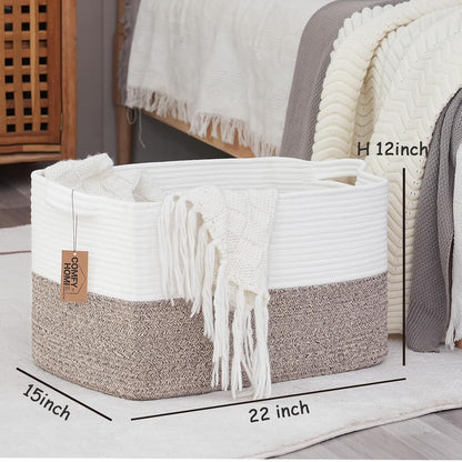 COMFY-HOMI Large Laundry for Organizing|Rectangle Cotton Rope Storage with Handles|Blanket for