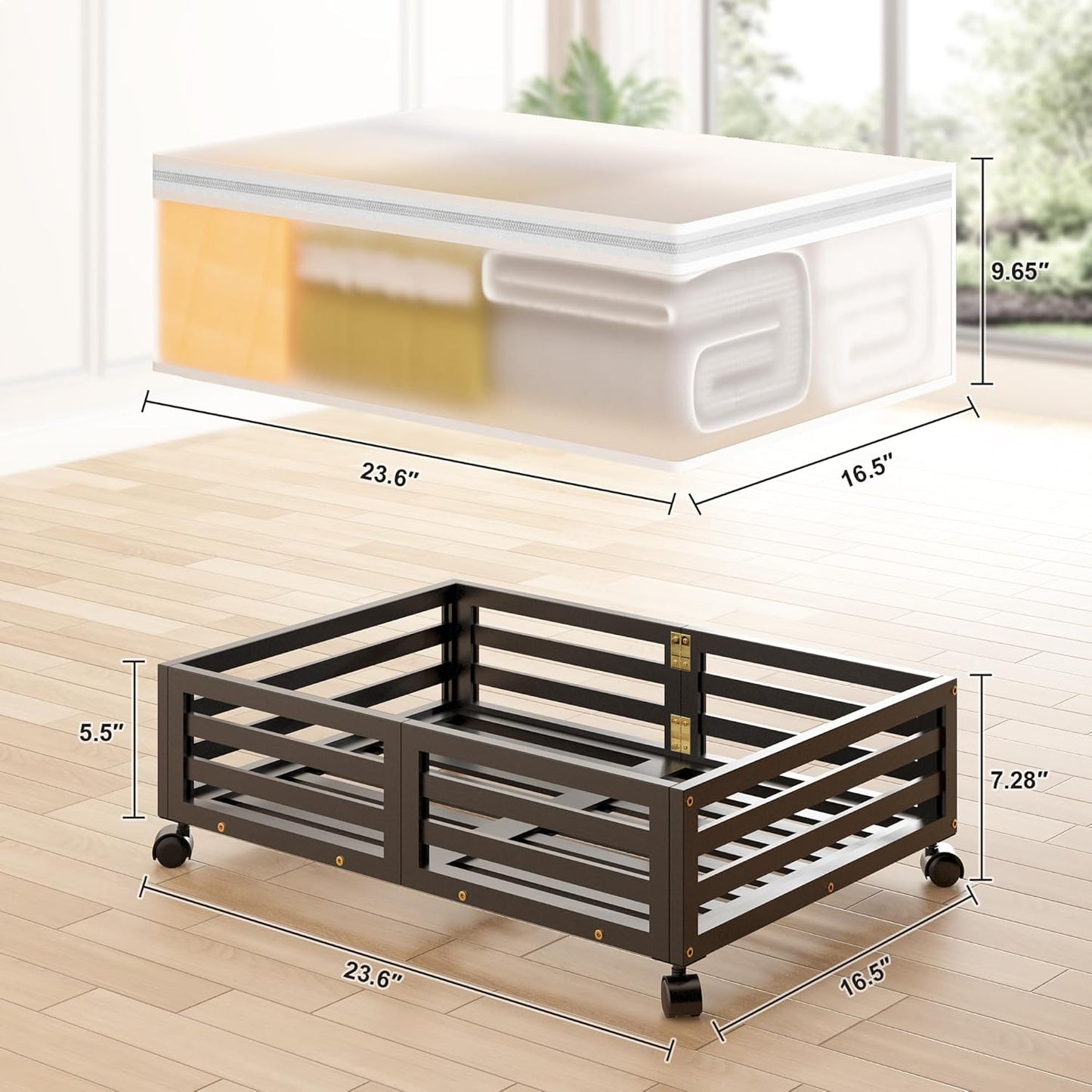 Under Bed Storage with Wheels-Large Bamboo Underbed storage Containers with Large Dust Bag
