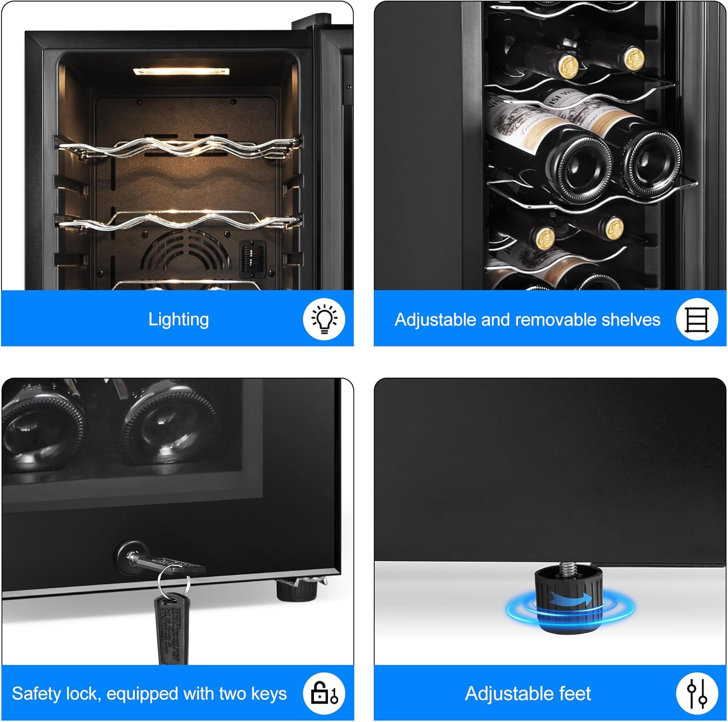 Wine Cooler Refrigerator 12 Bottles, Small Wine Fridge Mini Wine Fridge Countertop with Glass Door