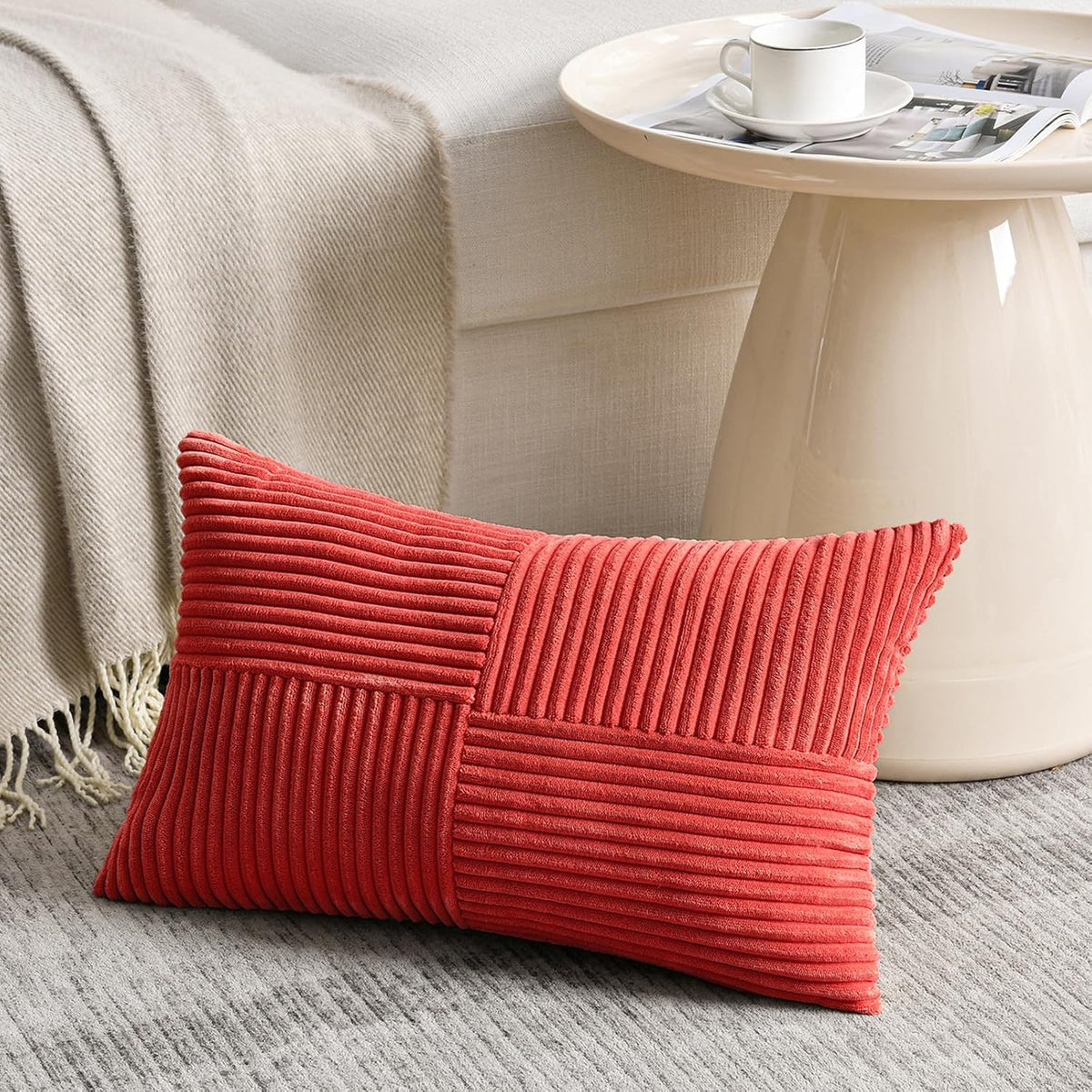 Fancy Homi 2 Packs Red Lumbar Decorative Throw Pillow Covers 12x20 Inch for Living Room Couch Bed