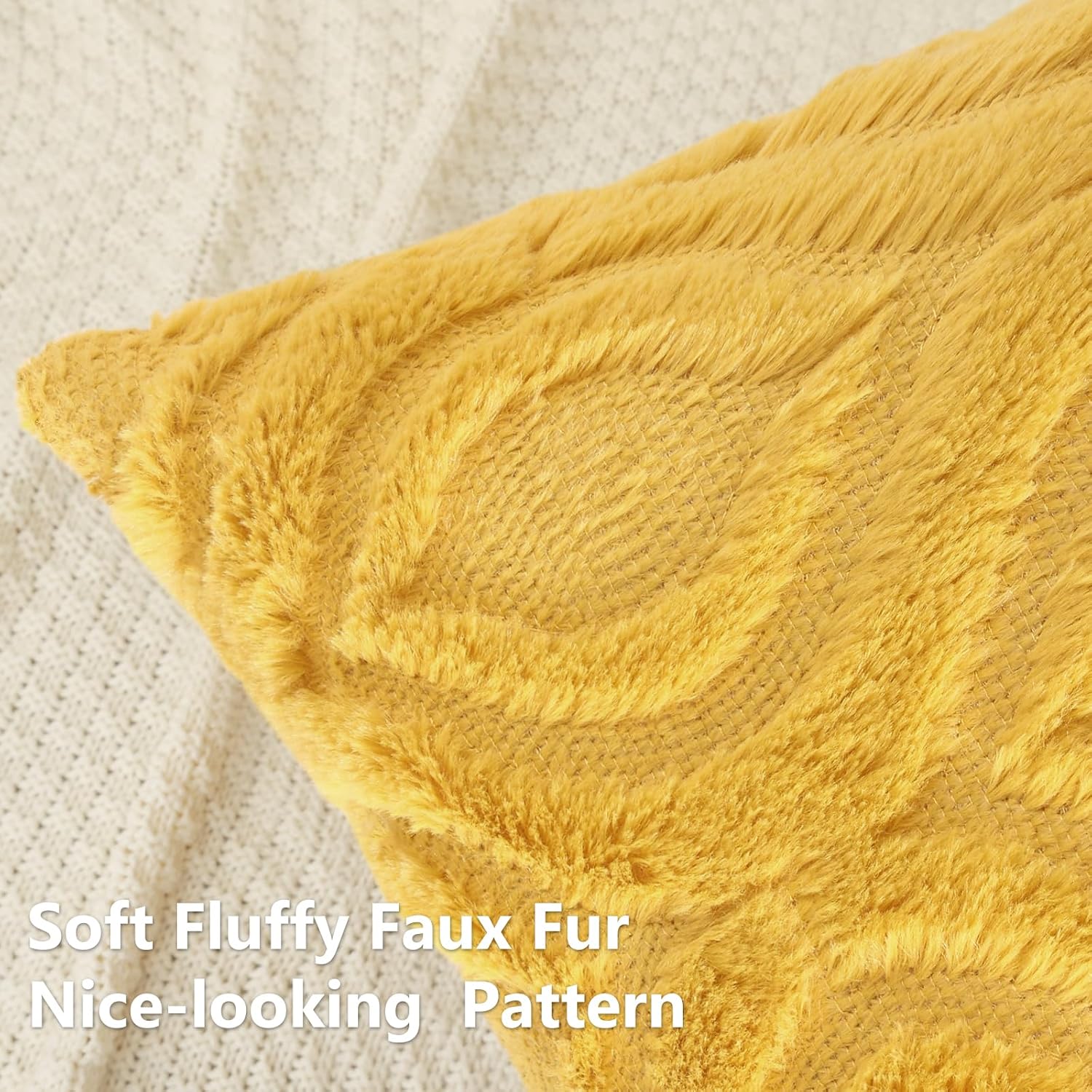 decorUhome Throw Pillow Covers 20x20 Inch Set of 2, Soft Plush Decorative Faux Fur Mustard Yellow