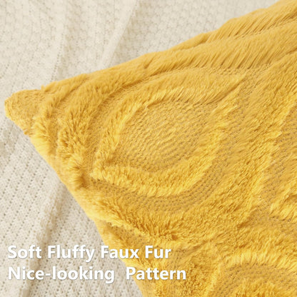 decorUhome Throw Pillow Covers 16x16 Inch Set of 2, Soft Plush Decorative Faux Fur Mustard Yellow