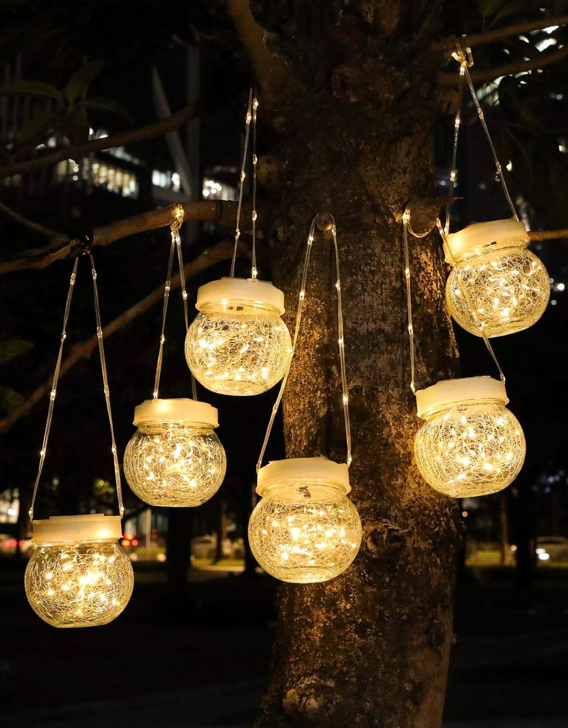 Solar Lantern Solar Lights Outdoor Waterproof 6-Pack, Solar Powered Hanging Lights Cracked Glass