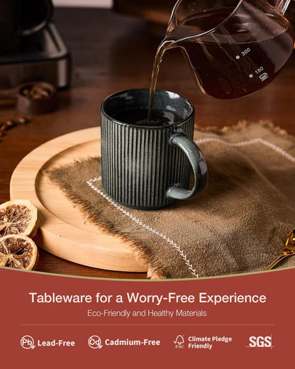famiware Coffee Mug Set for 6, Star 12 oz Catering Mugs Cup Set with Handle for Coffee, Tea, Cocoa
