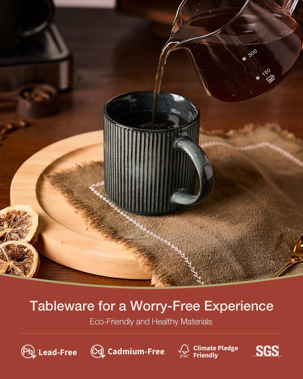 famiware Coffee Mug Set for 4, Star 12 oz Catering Mugs Cup Set with Handle for Coffee, Tea, Cocoa