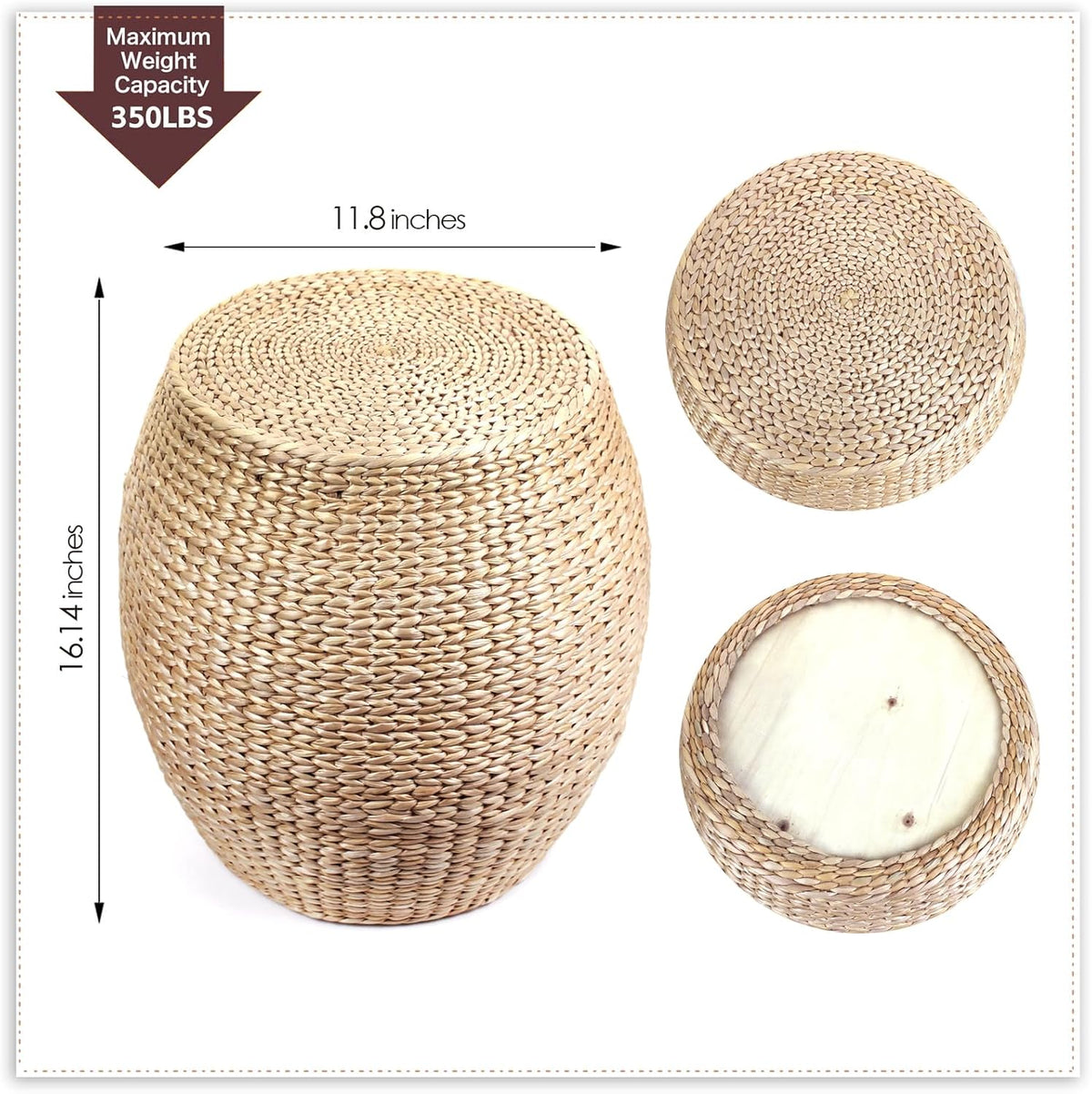 Round Poufs Ottoman,Hand Woven Natural Braided Cattail Ottomans Pouf for Patio,Home,Office,Living