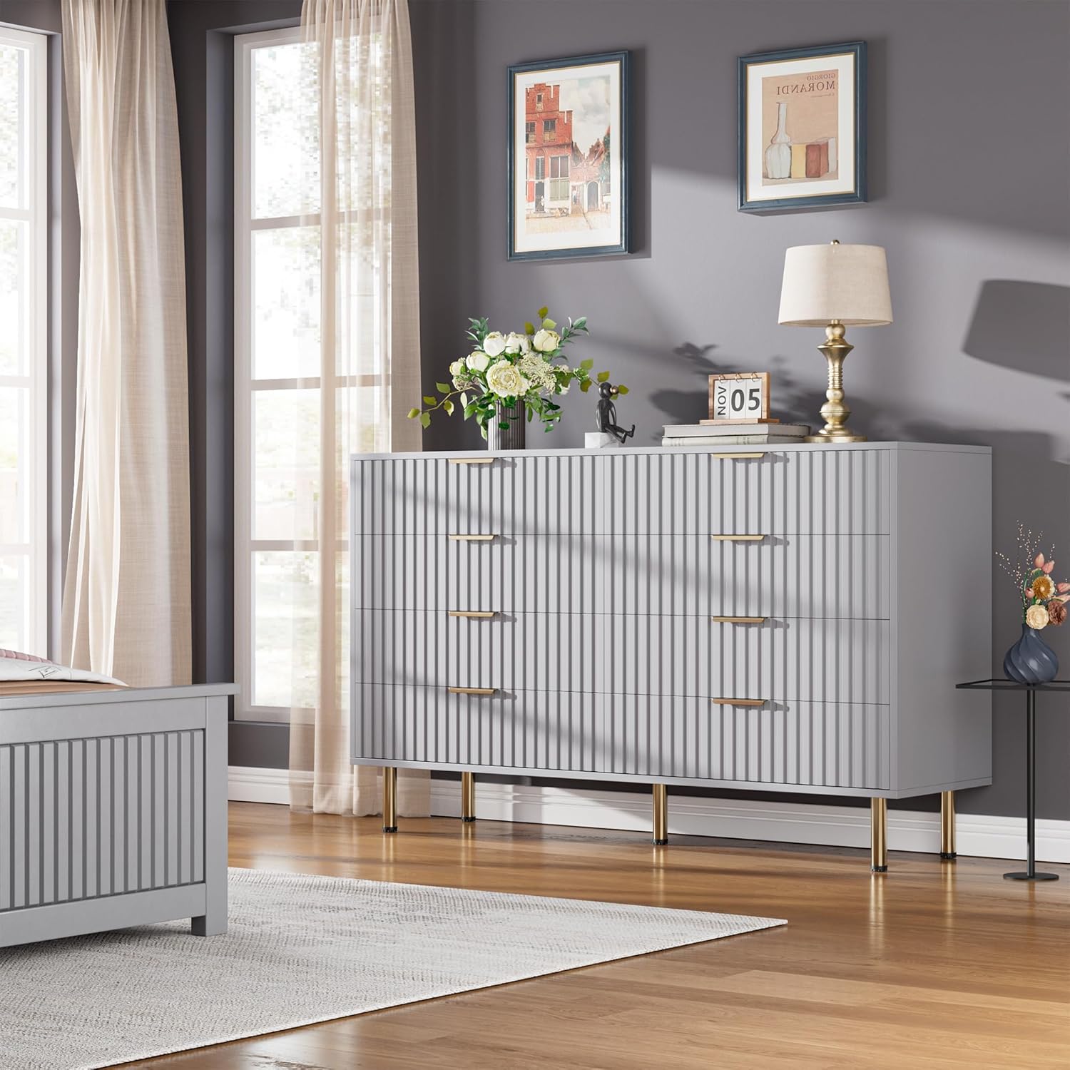 8 Drawer Dresser for Bedroom, Fluted 55" Wide Modern Chest of Drawers with Deep Drawers, Long Large