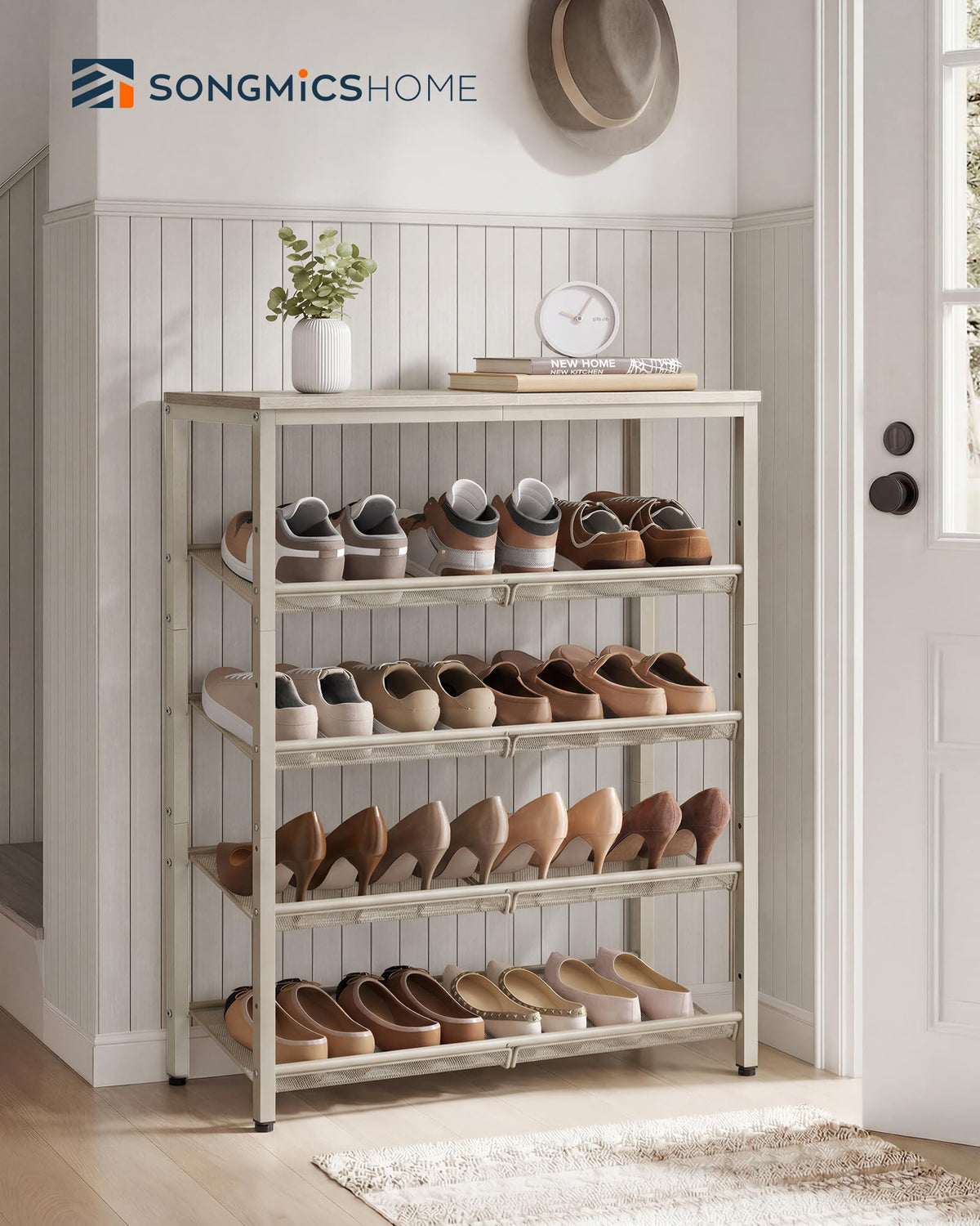 SONGMICS HOME 5 Tier Shoe Storage Organizer, Freestanding Shoe Rack, Dense Mesh, for Living Room