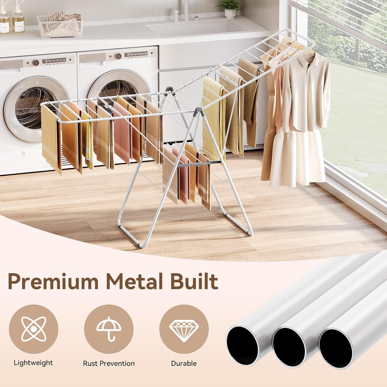 APEXCHASER Clothes Drying Rack, Foldable Drying Rack Clothing, Sturdy Metal Laundry Drying Rack