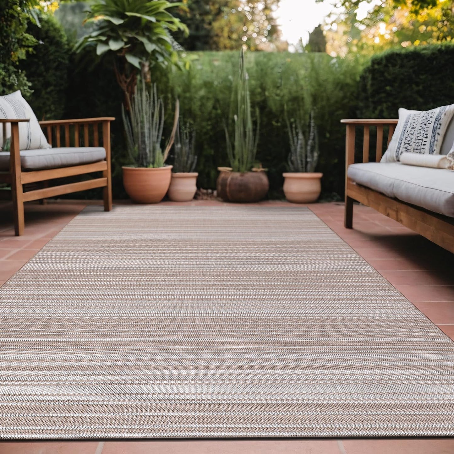 Stripe Outdoor Rug 10x14 Washable Outside Carpet for Indoor Patio Porch Waterproof Easy Cleaning
