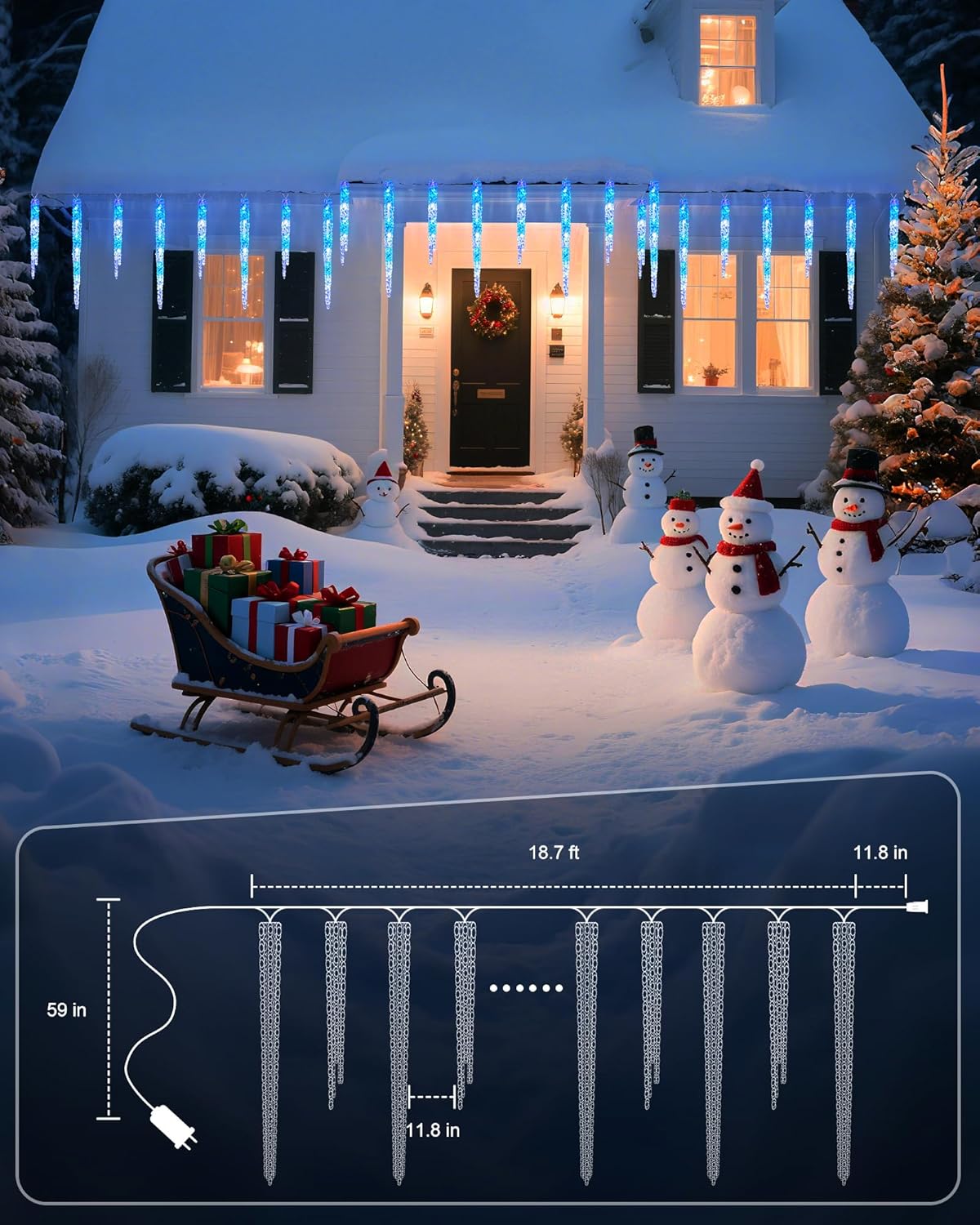 Minetom Icicle Lights Outdoor with Clips, 20ft 100 LED 20 Tubes Twinkling Icicle Strings