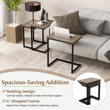 Giantex Nesting Coffee Table Set of 3, Stackable Square End Table w/Wood Grain Tabletop &