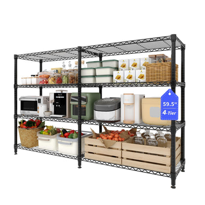 4 Tier Storage Shelving Unit Metal Shelves 70.8"W Wire Shelving, 59.5"H L-Shaped Pantry Shelves
