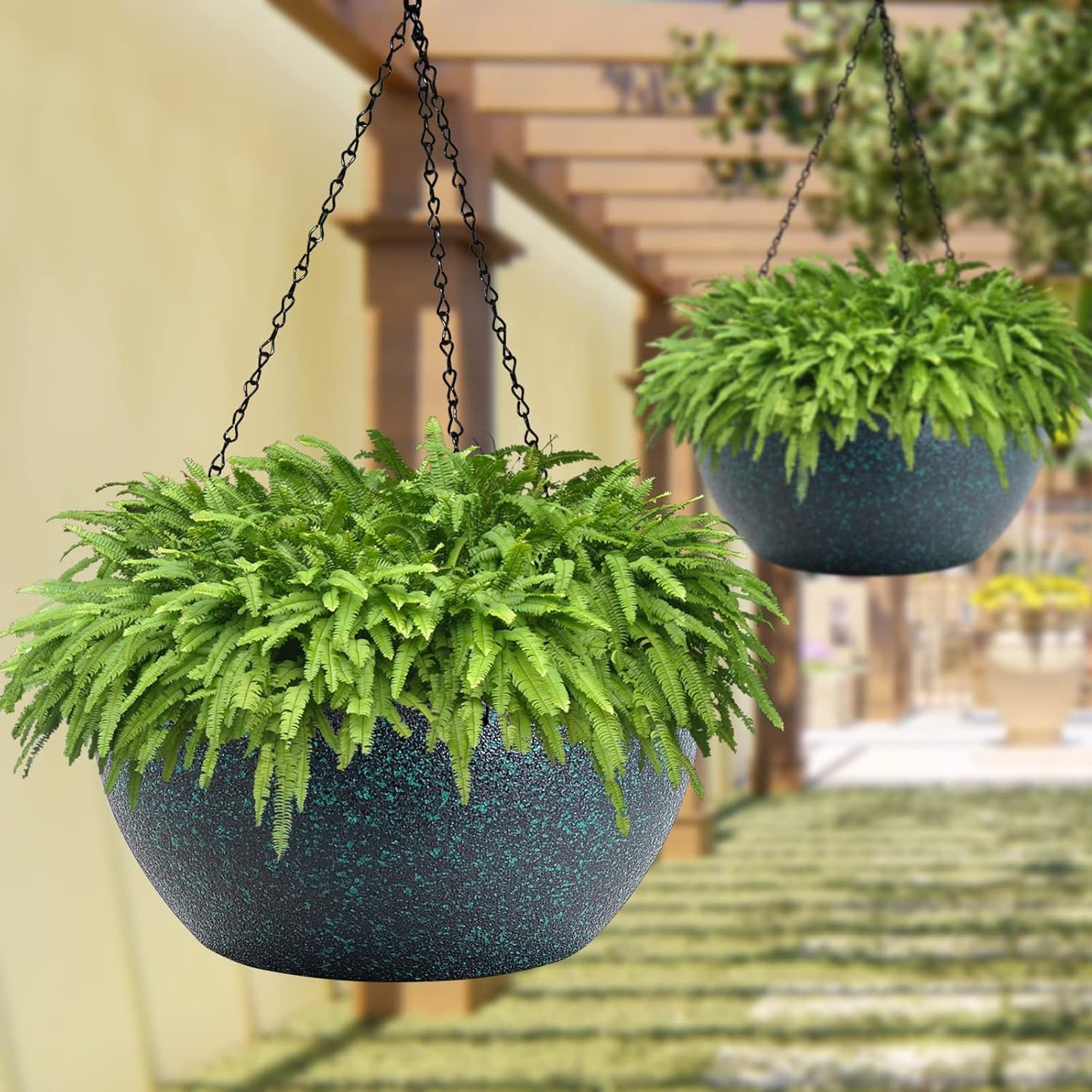 WOUSIWER 13 inch 2 Pack Large Hanging Planters for Indoor Outdoor Plants with Drainage Holes and