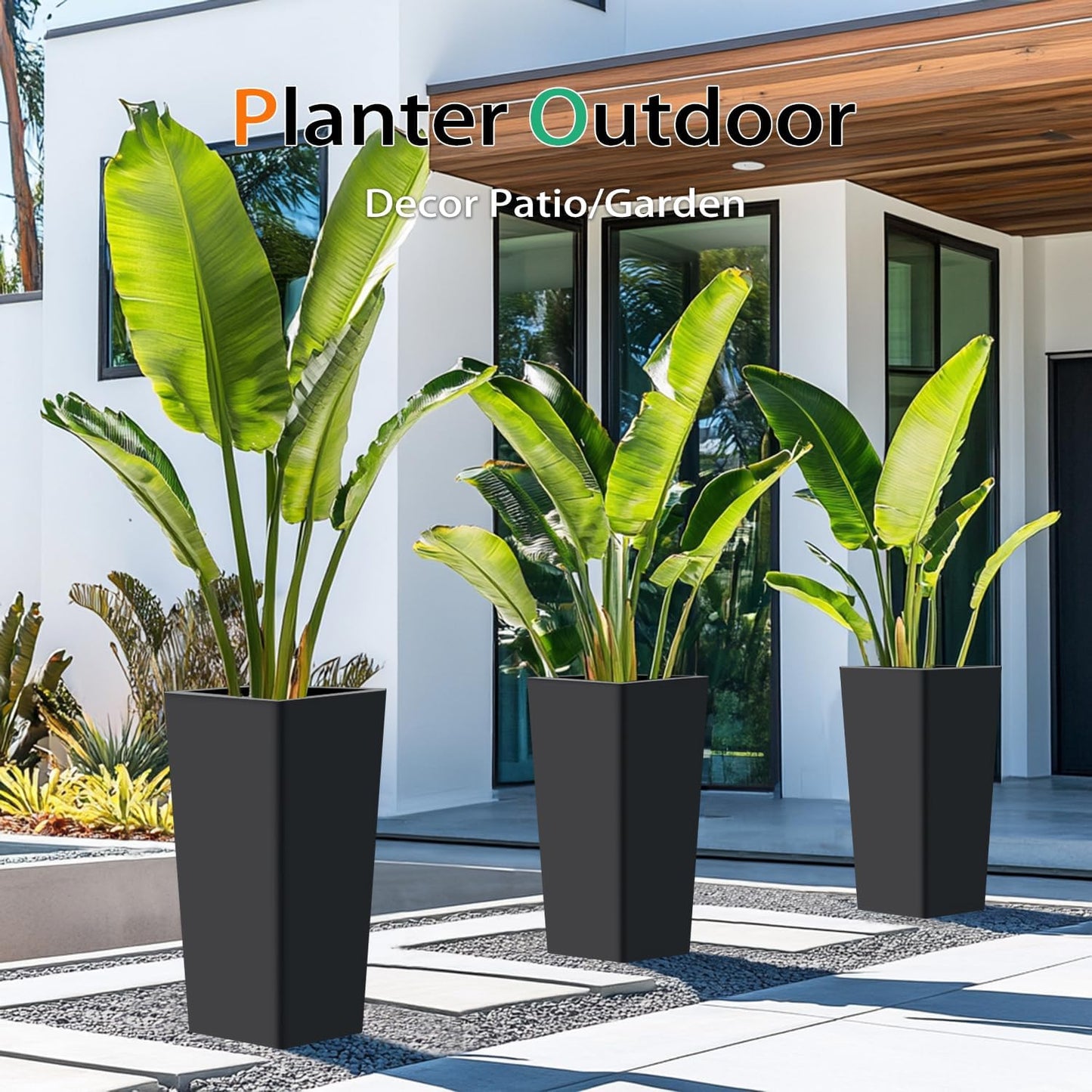 Tall Planters for Outdoor Plants, Large Resin Flower Pots for Garden, Front Porch, Patio, Indoor