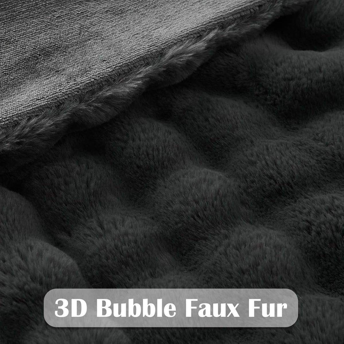 NEWCOSPLAY Faux Fur Throw Blanket Grey Bubble Blanket Thick Warm Soft for Couch Sofa Bed 550GSM