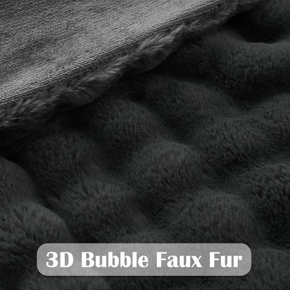NEWCOSPLAY Faux Fur Throw Blanket Grey Bubble Blanket Thick Warm Soft for Couch Sofa Bed 550GSM