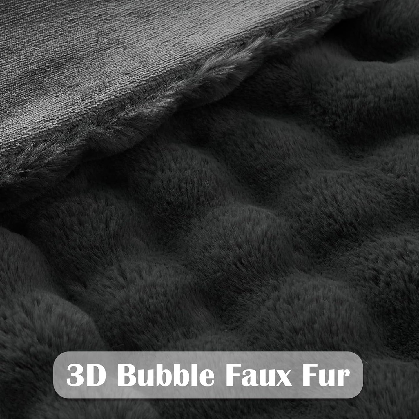 NEWCOSPLAY Faux Fur Twin Blanket Grey Bubble Blanket Thick Warm Soft for Couch Sofa Bed 550GSM