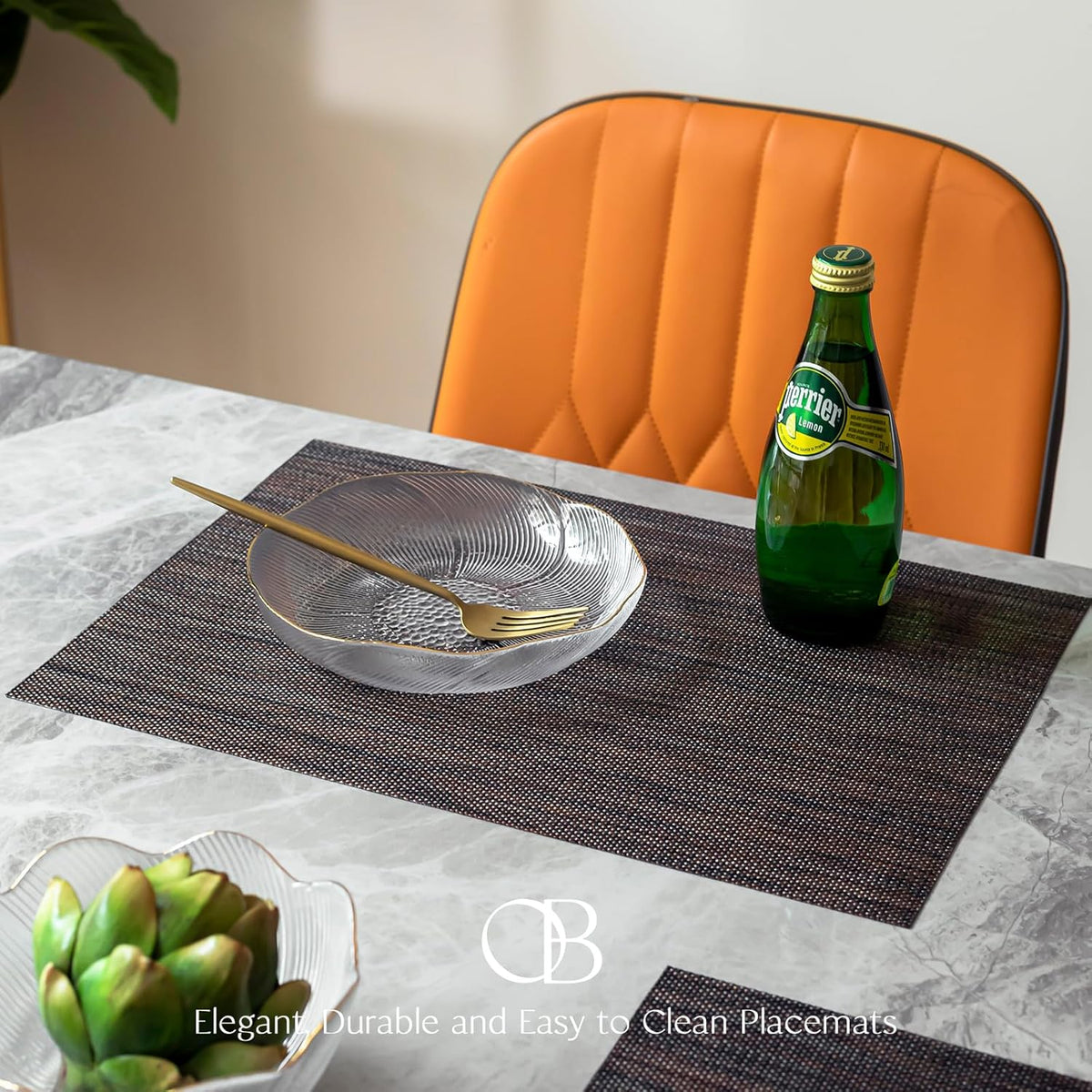Placemats Set of 8 - Easy Clean Woven Vinyl Placemats for Dining Table, Indoor/Outdoor Place Mats
