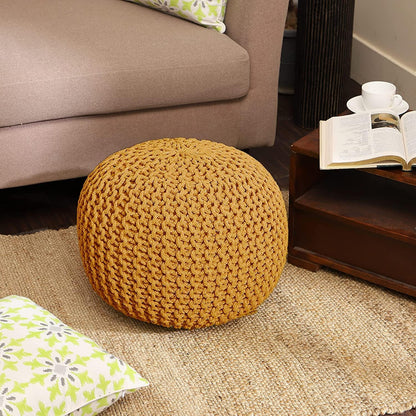 REDEARTH · Round Pouf Ottoman - Hand Knitted Cable Boho Poof Home Décor Pouffe Circular Footrest