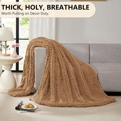 L'AGRATY Chunky Knit Blanket Throw: 60''x80'' Chenille Chunky Knitted Throw Blanket for Bed Couch