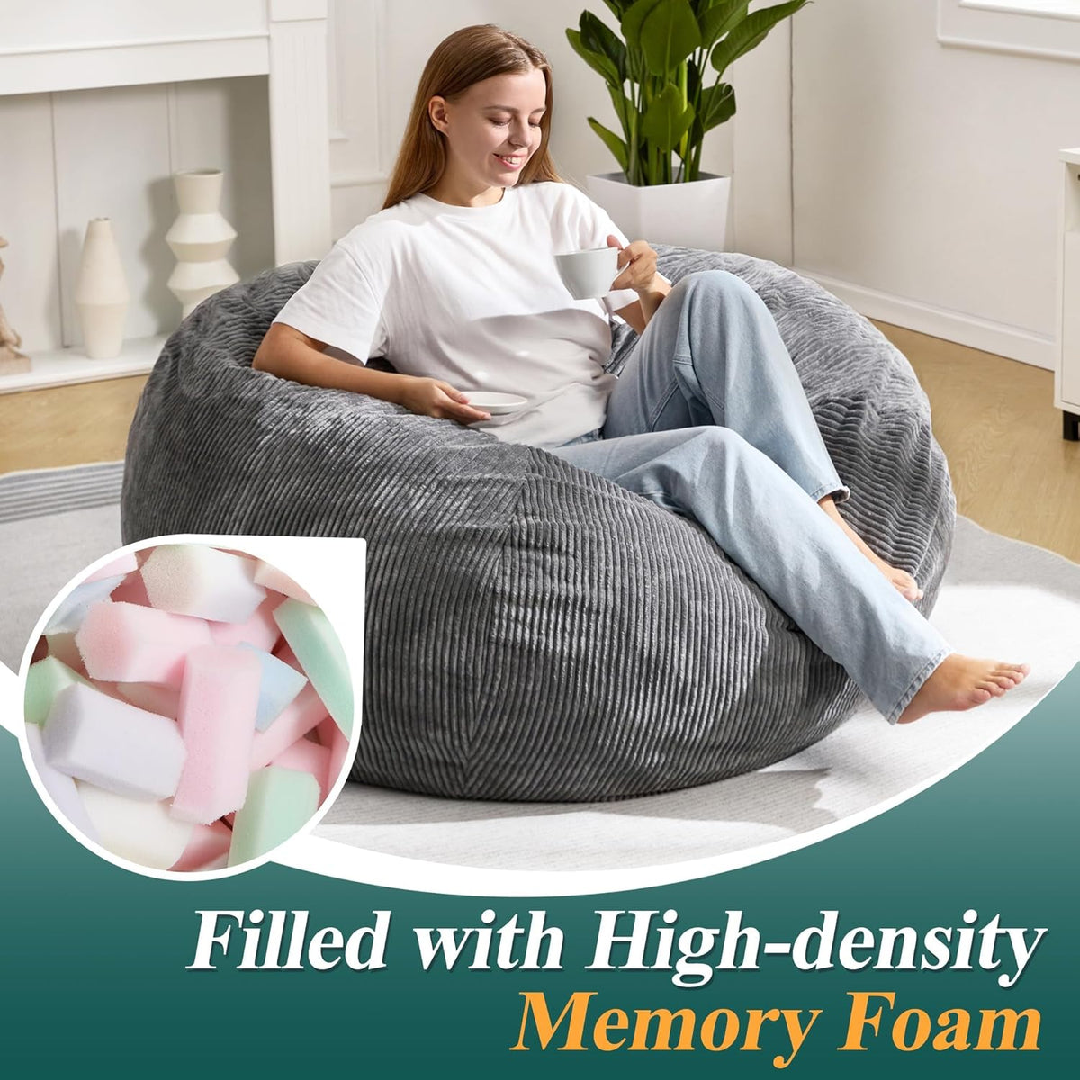3.5FT Bean Bag Chairs Teardrop Bean Bag Chair for Adults Beanbag Chair with Memory Foam Filled