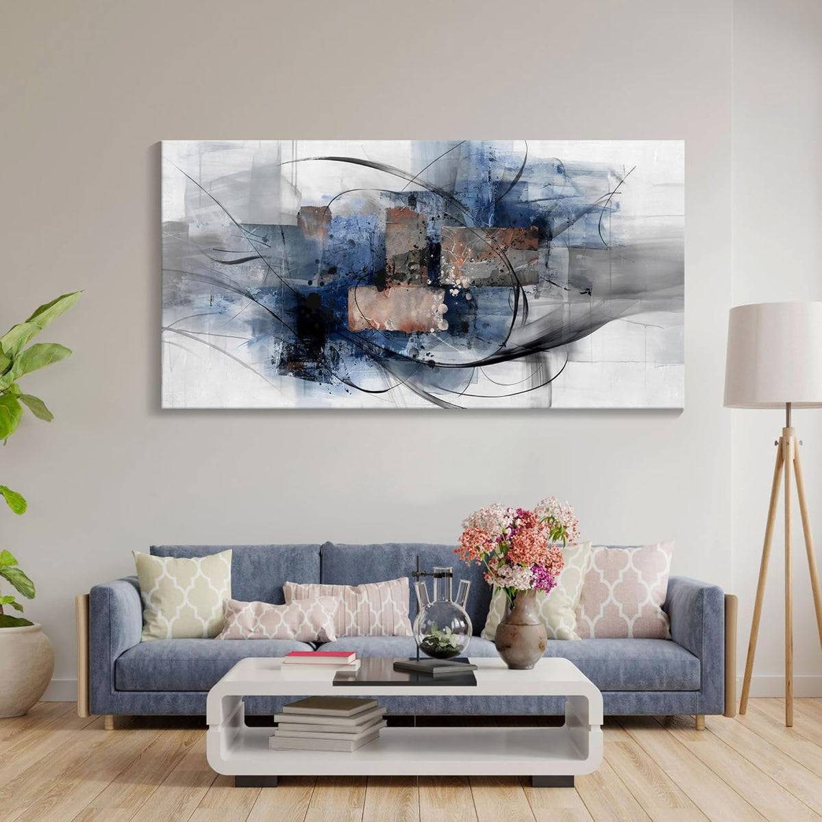 Mofutinpo Black and Blue Wall Art Decor - Abstract Wall Art - Canvas Wall Art for Living Room