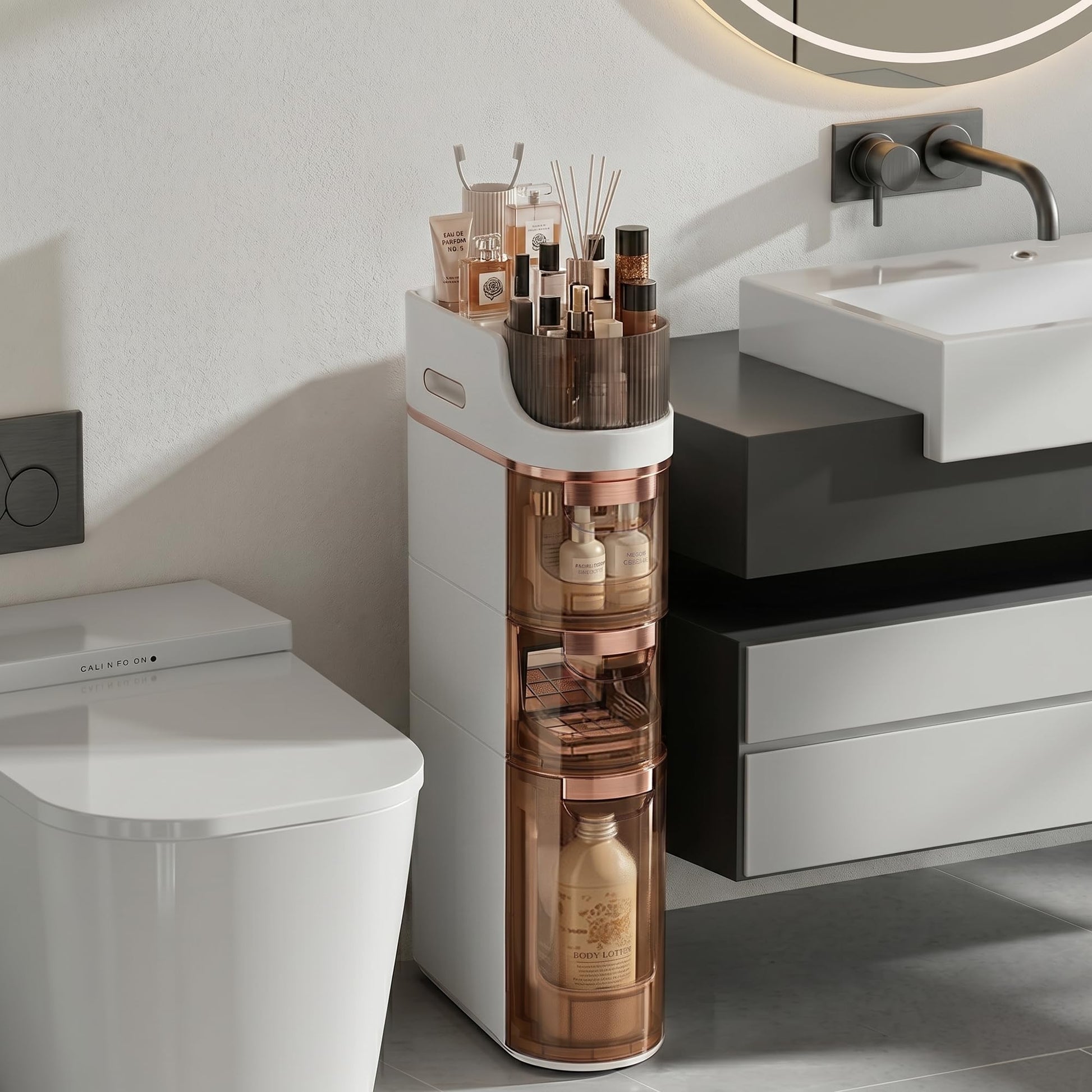 VECELO 3-Tier Slim Bathroom Storage Cabinet with Wheels, Skinny Bathroom Storage Cabinet with