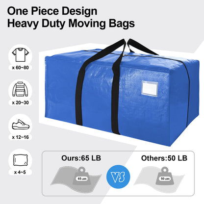 VELVETSURE 12 Pack Heavy Duty Extra Large Moving Bags W/Backpack Straps - Strong Handles & Zippers