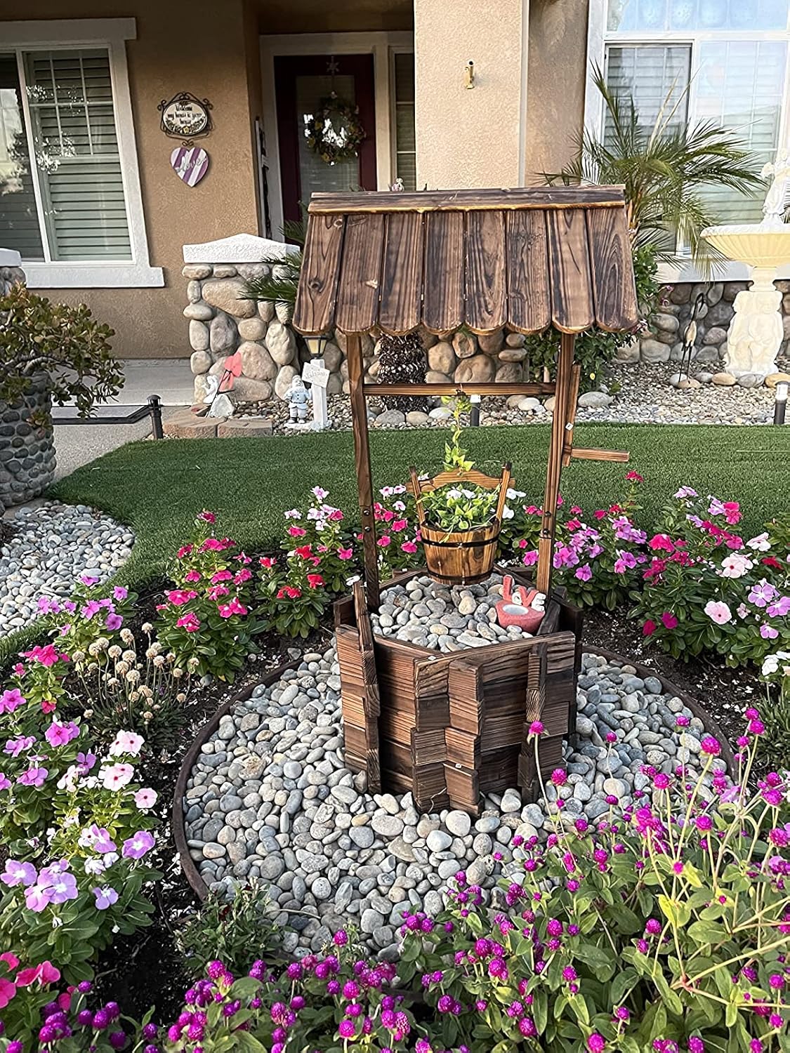 Garden Wooden Decor Rustic Wishing Well Planter Outdoor Home Décor for Patio, Upgrade Wishing Well
