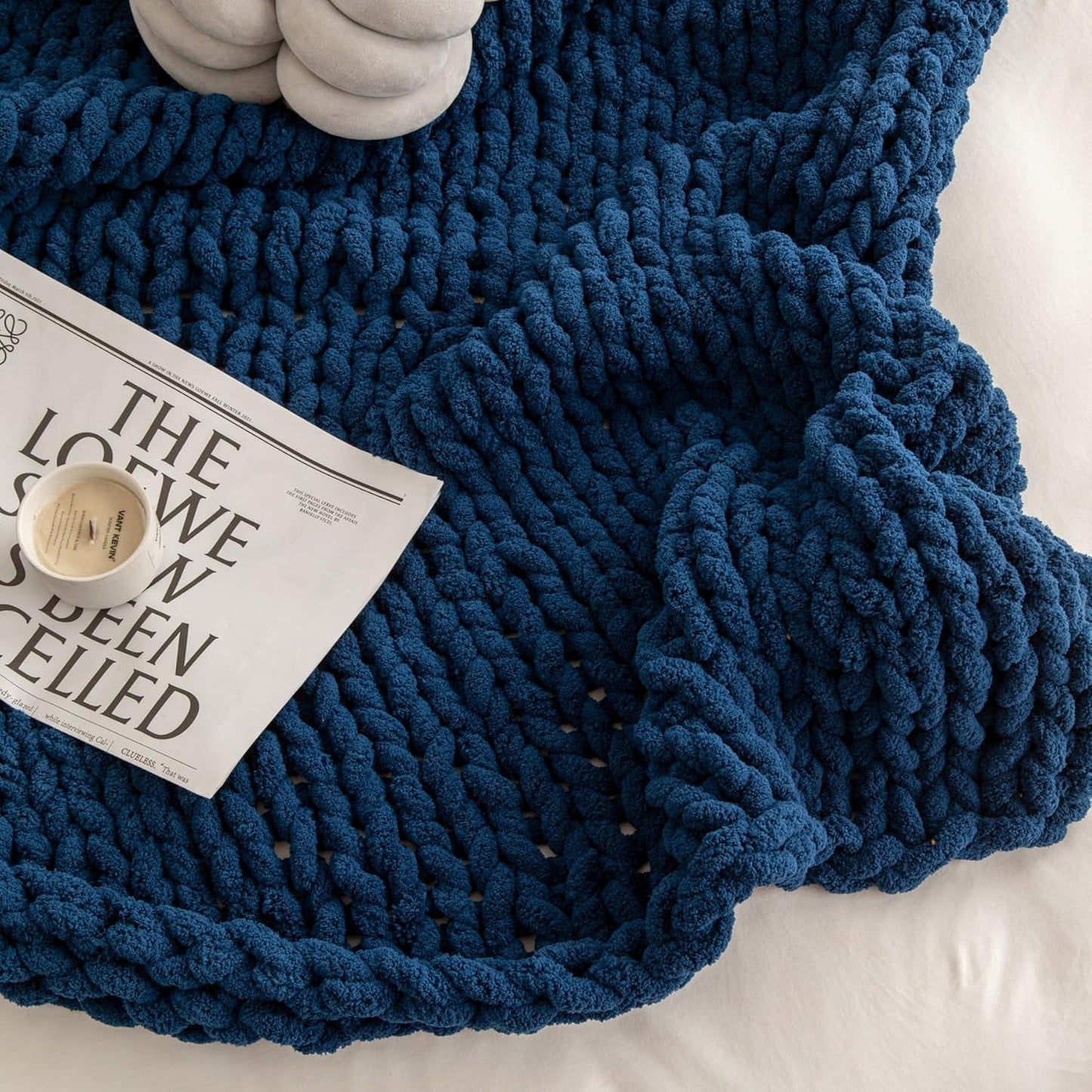 WESHIONGOO Chunky Knit Blanket Throw 40"*40" Knitted Throw Blankets for Couch Bed Fluffy Soft