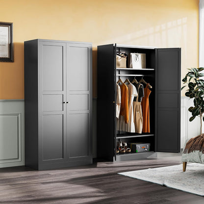SISESOL Metal Wardrobe Cabinet with Hanging Rod,Black Armoire Wardrobe Closet,Metal Clothing