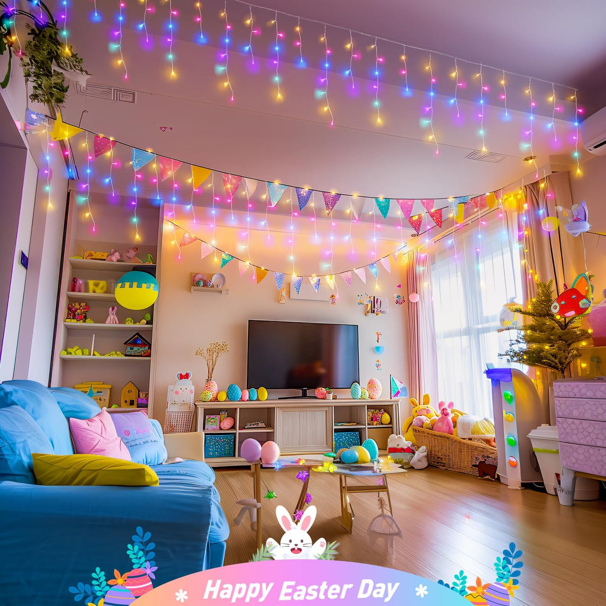 JMEXSUSS 400 LED 38.8 FT Easter Lights String Outdoor, Connectable Pastel Icicle Lights Indoor