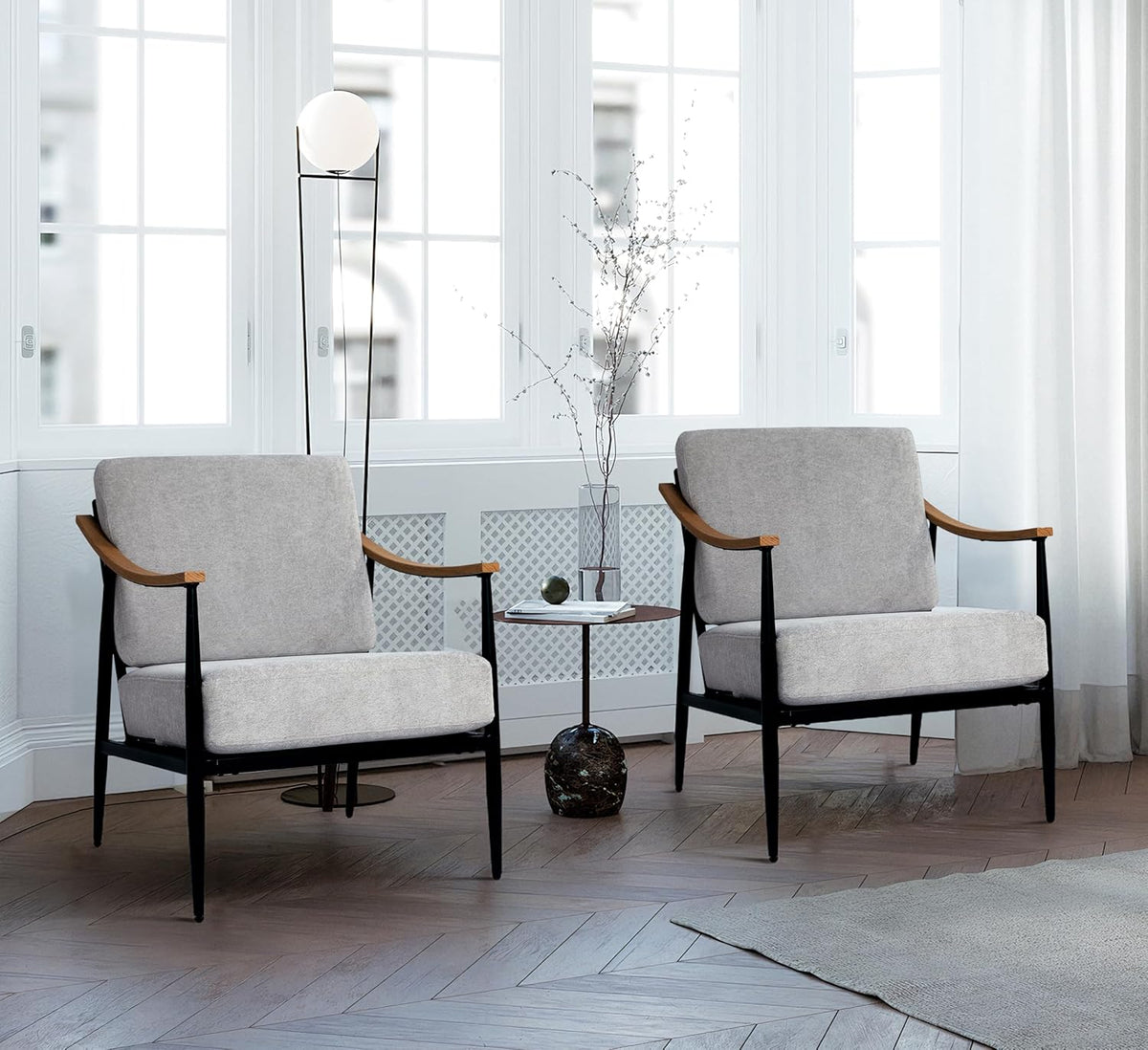 Modern Accent Chairs Set of 2 for Living Room Bedroom Mid Century Arm Chairs Upholstered Office