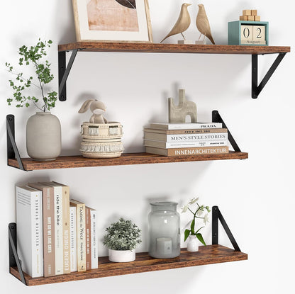 Heimlove Floating Shelves for Wall, 24 Inch Long Wood Floating Shelves Set of 3, Wall Mounted