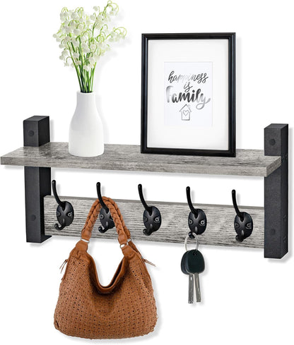 Sorbus Coat Hooks Wall Mount with Shelf – 16 Inch Coat Rack Wall Mount with 5 Heavy Duty Hooks