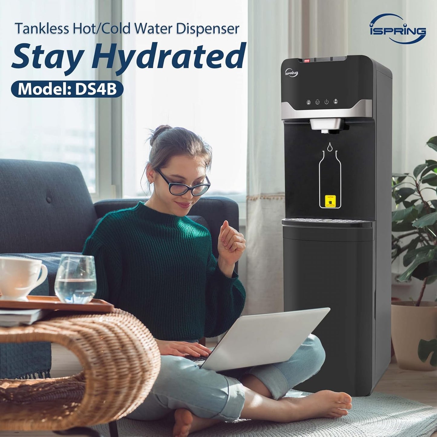 iSpring Bottleless Water Dispenser with Built-in 4-Stage Filtration, Hot/Cold/Room Temp, Self