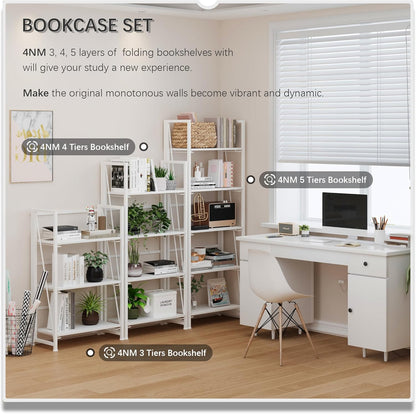 4NM No Assembly Foldable Bookshelf, 5-Shelf Collapsible Bookcase Storage for Small Spaces, 62.2" H