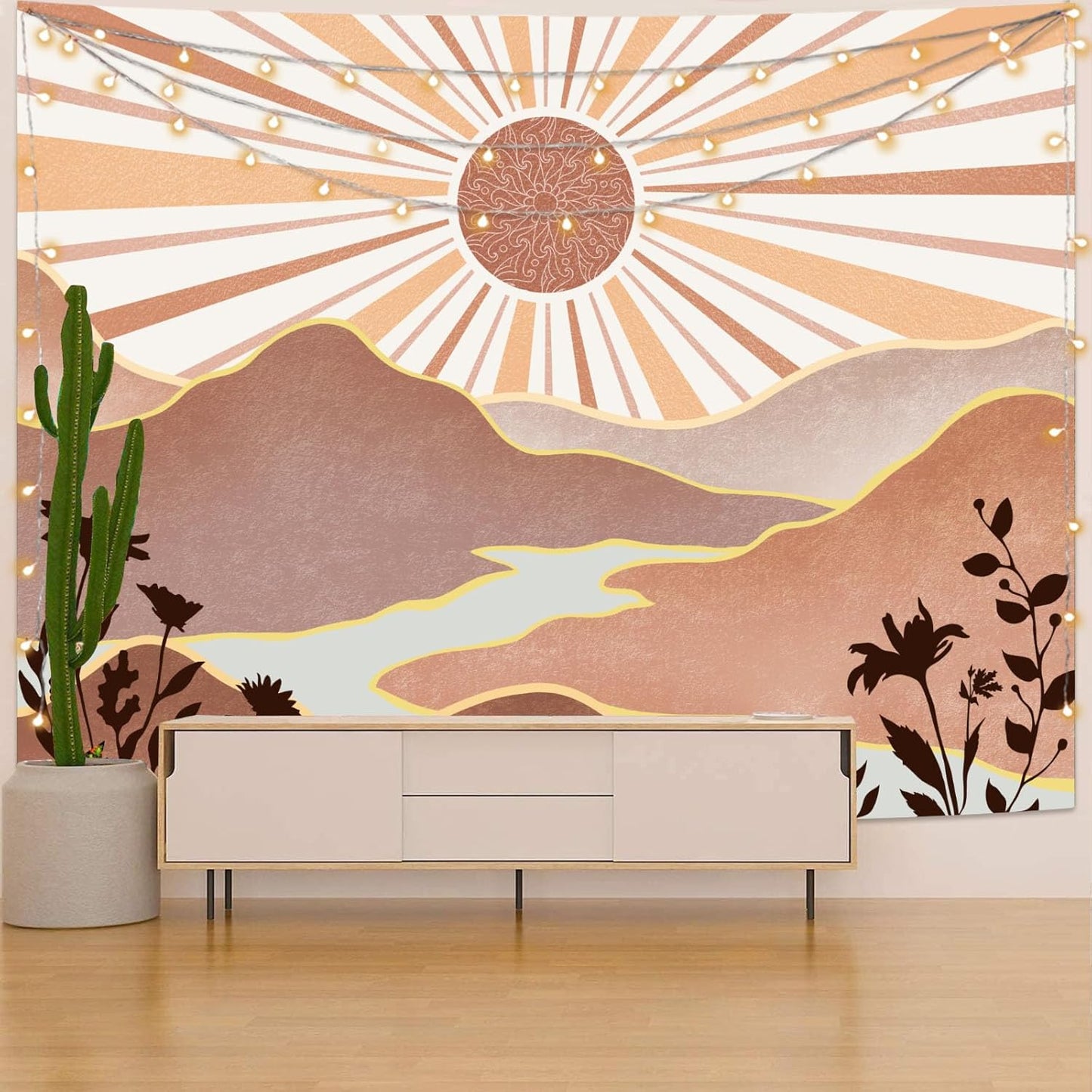 Lunerfex Boho Sun Tapestry Sunset Wall Tapestry, Mountain Tapestries for Bedroom 80s Tapestries