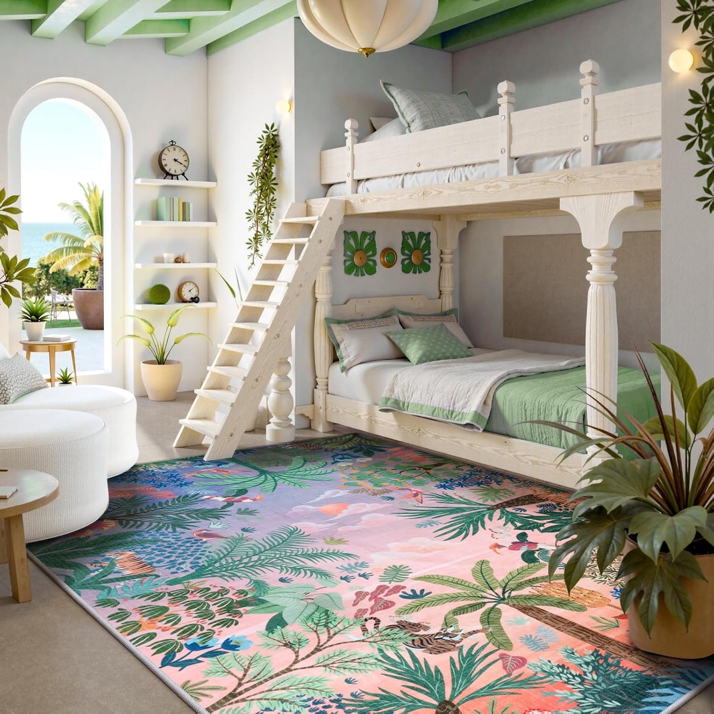 LIVEBOX Jungle Rugs 5x7 Kids Rugs for Bedroom Girls, Soft Lavender Rug for Nursery Baby Room