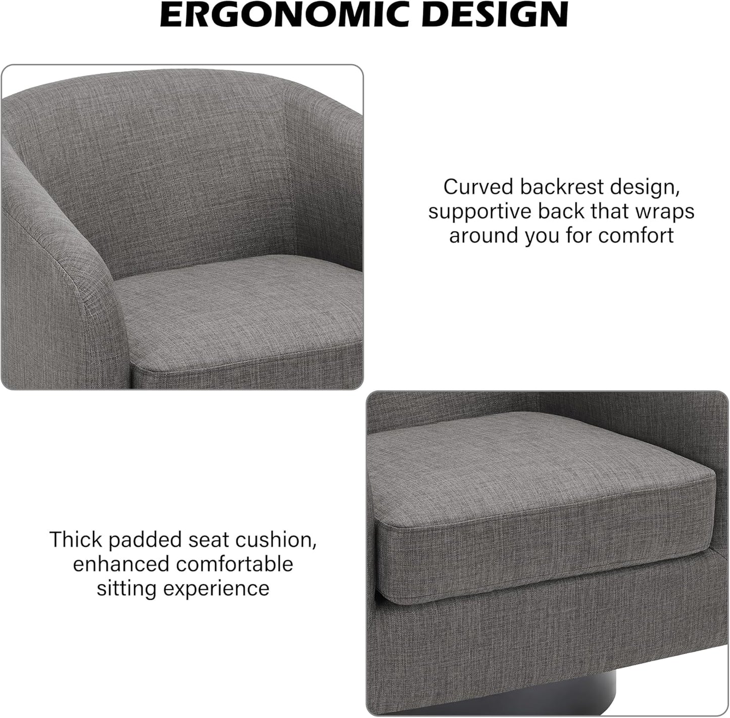 Swivel Barrel Accent Chair, Modern Round Linen Arm Chair for Living Room, Bedroom, Comfy Club