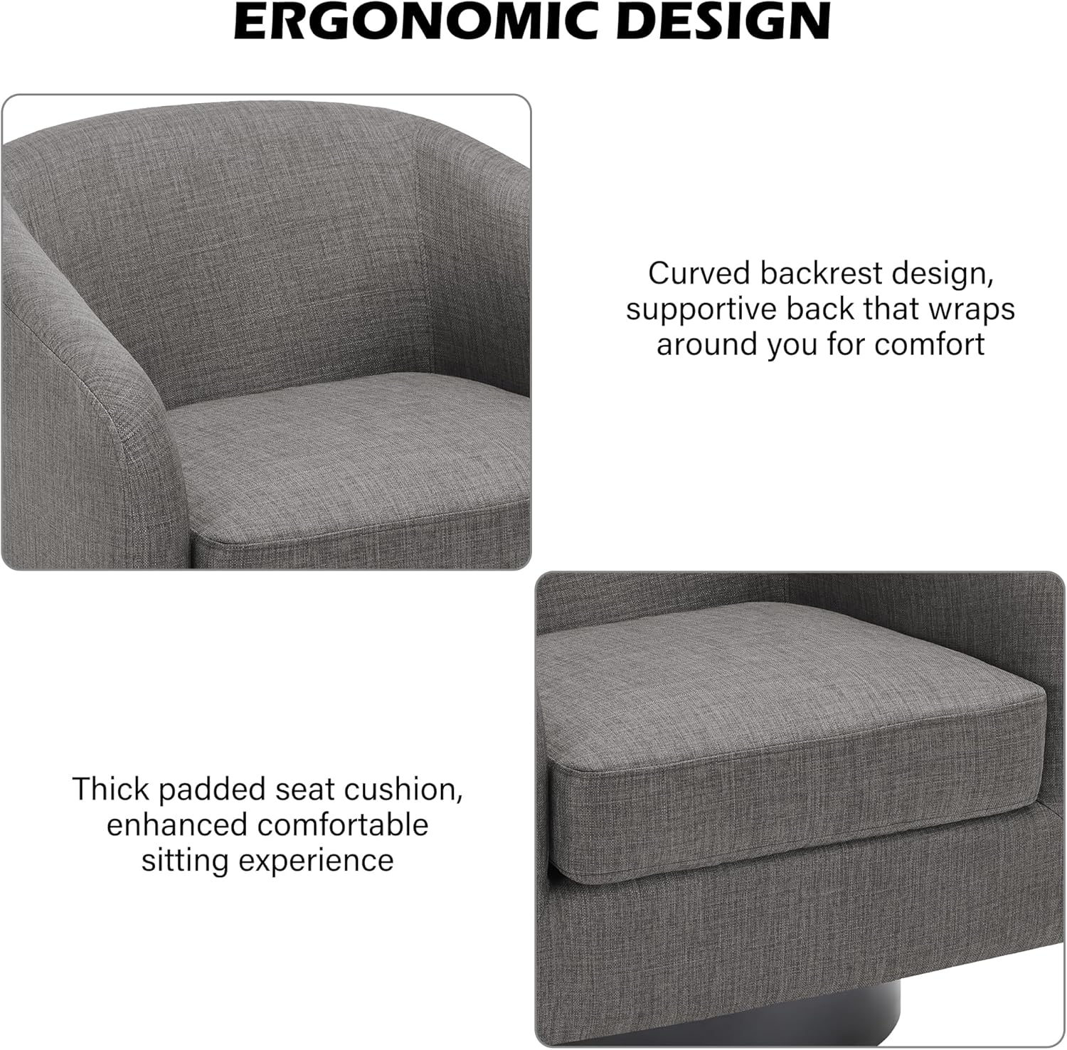 Swivel Barrel Accent Chair, Modern Round Linen Arm Chair for Living Room, Bedroom, Comfy Club