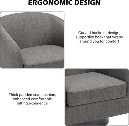 Swivel Barrel Accent Chair, Modern Round Linen Arm Chair for Living Room, Bedroom, Comfy Club