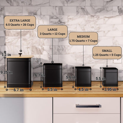 Kitchen Canisters for Countertop Set of 4 with Customizable Chalkboard Labels & Marker Pen - Big