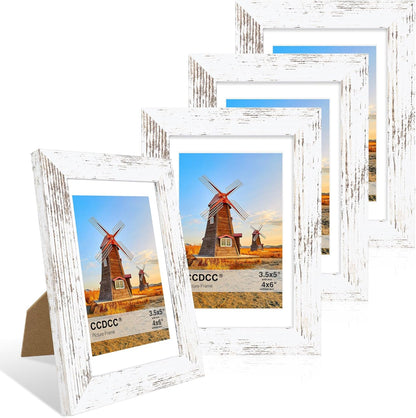 4x6 Picture Frame Set of 4, 4 x 6 Wood Photo Frames with Mat for 3.5x5, Rustic Natural Wooden Frame