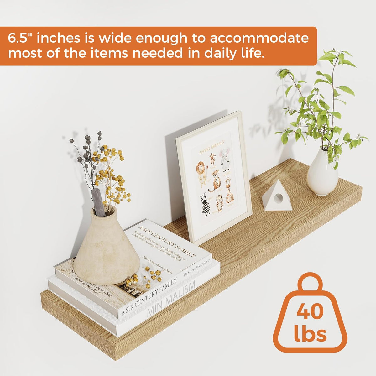 Fun Memories Floating Shelves for Wall, 24" Rustic Wood Deep Wall Mounted Shelves with Invisible