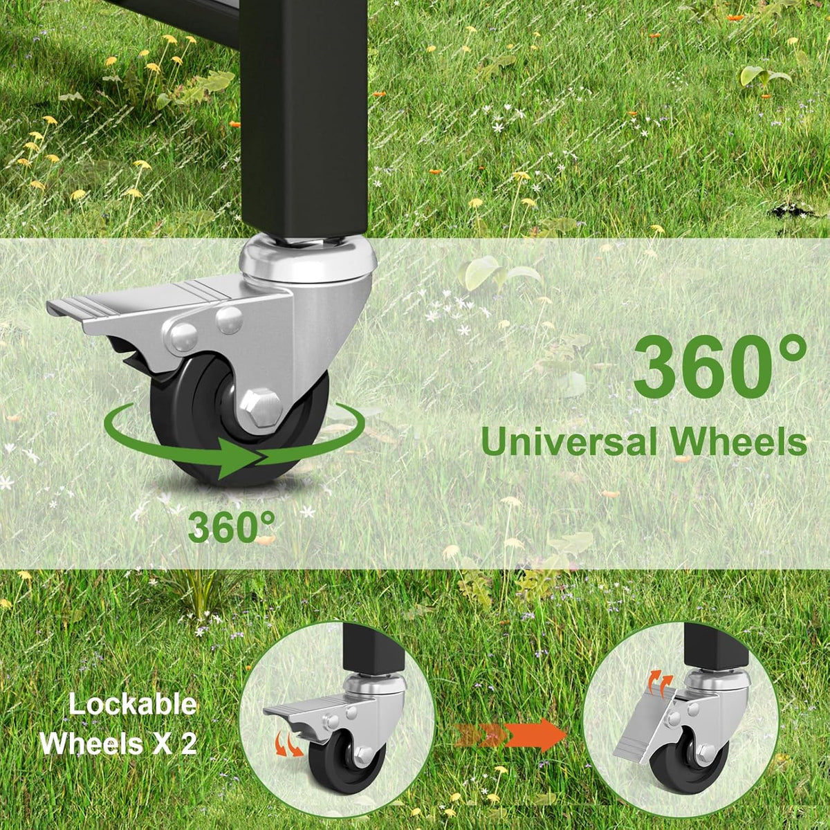 Himix Folding Grill Cart, 3 Tier Outdoor Grill Table with Side, 4 Hooks, Pizza Oven Cooking Prep